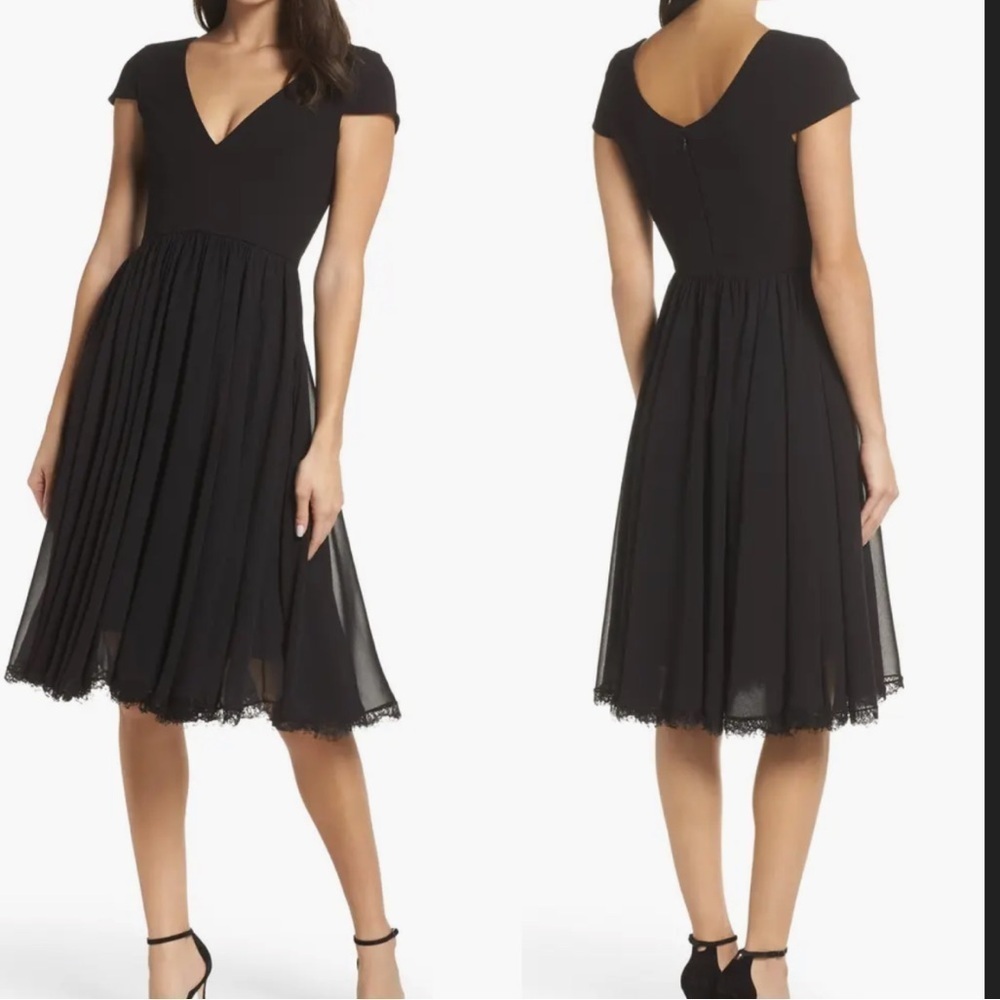 Dress the Population Black Midi Dress with V-Neck